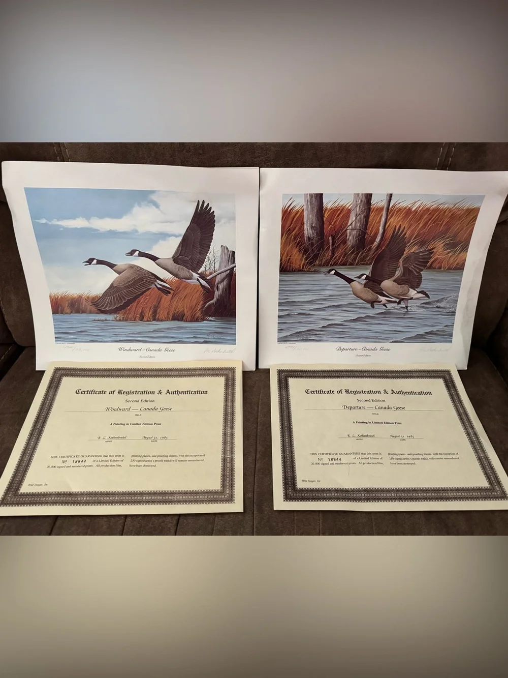 Vintage 1985 R. L. Kothenbeutel Windward & Departure Canada Geese Signed Prints